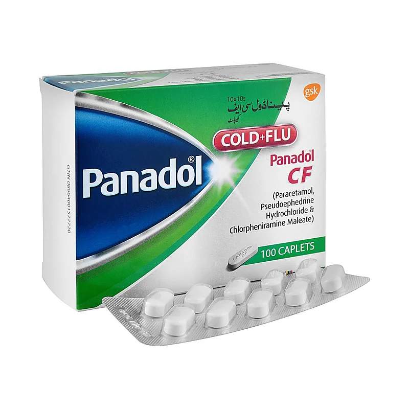 Panadol CF Cold & Flu Tablets (100 Tablets) — authentic medicine packaging