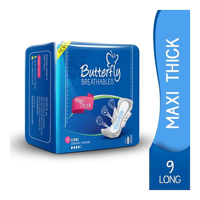 Butterfly Maxi Thick Long 9 Pads — authentic medicine packaging