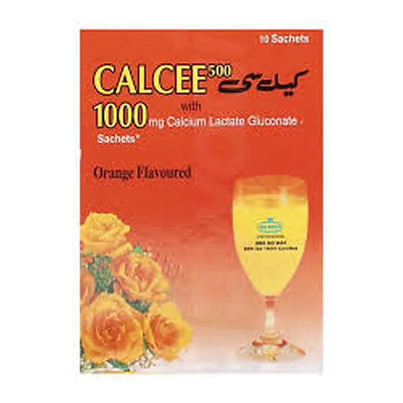 Calcee-500 (Orange) 10 Sachets — authentic medicine packaging
