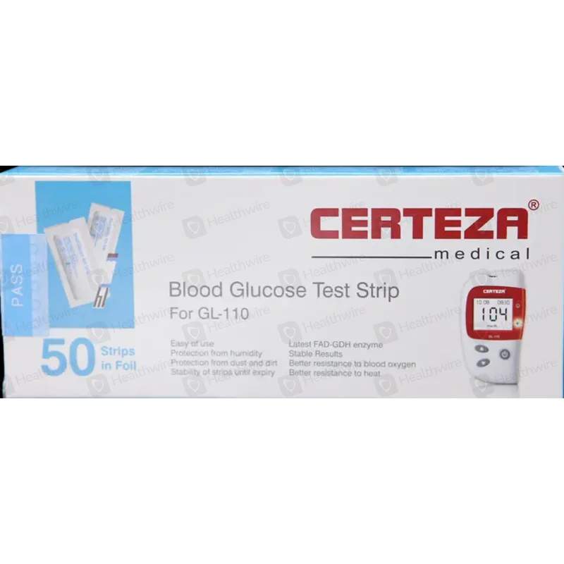 Certeza (Gl-110) Blood Glucose 50 Test Strips — authentic medicine packaging