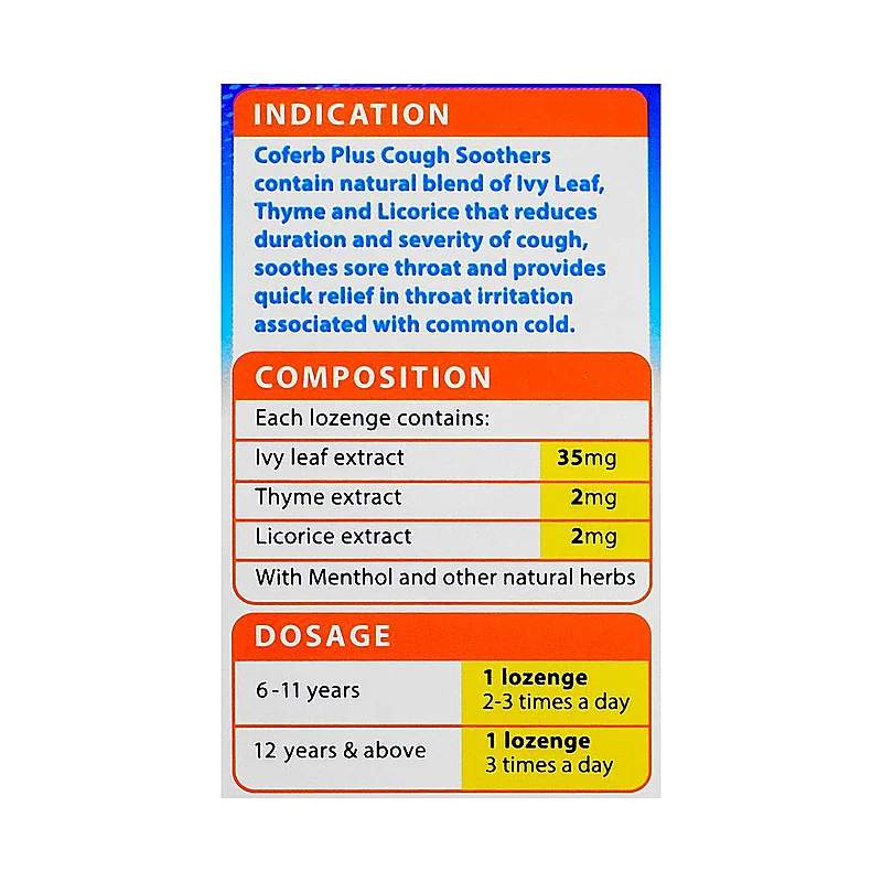 Coferb Plus (Cough Soothers) 54 Lozenges — authentic medicine packaging