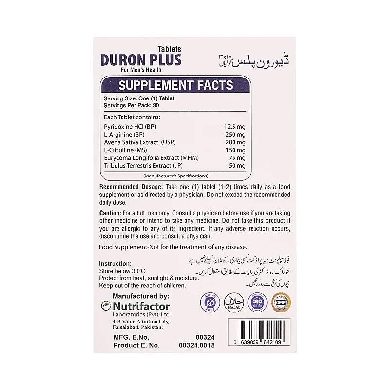 Duron Plus 30 Tablets — authentic medicine packaging
