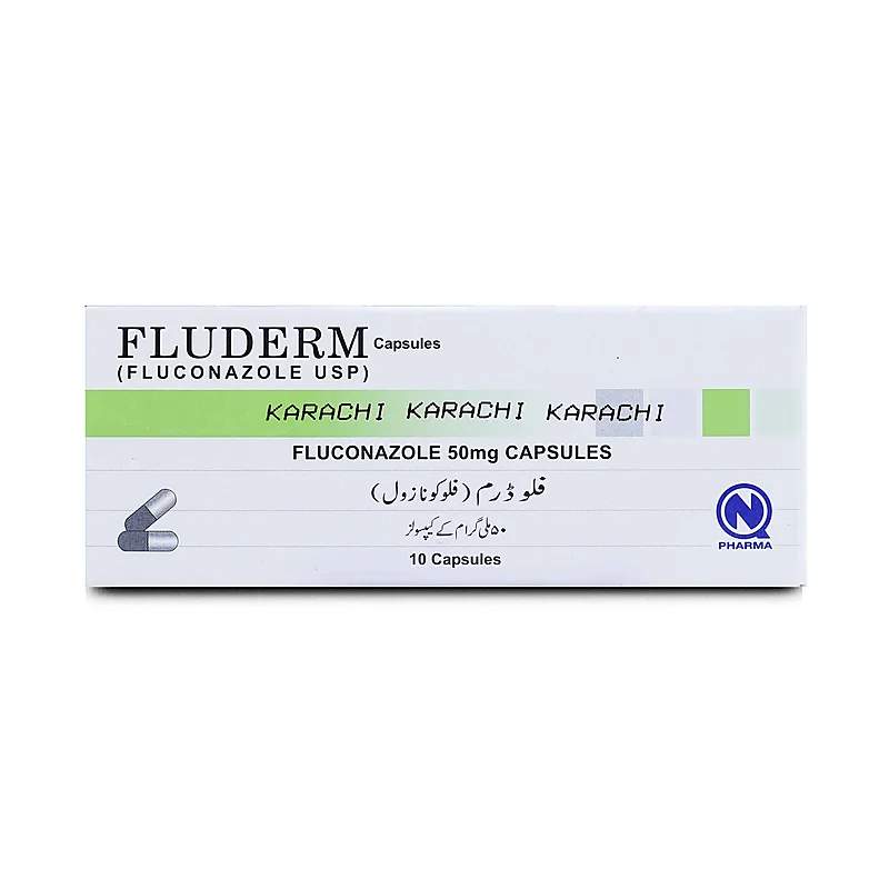 Fluderm (50Mg) 10 Capsules — authentic medicine packaging