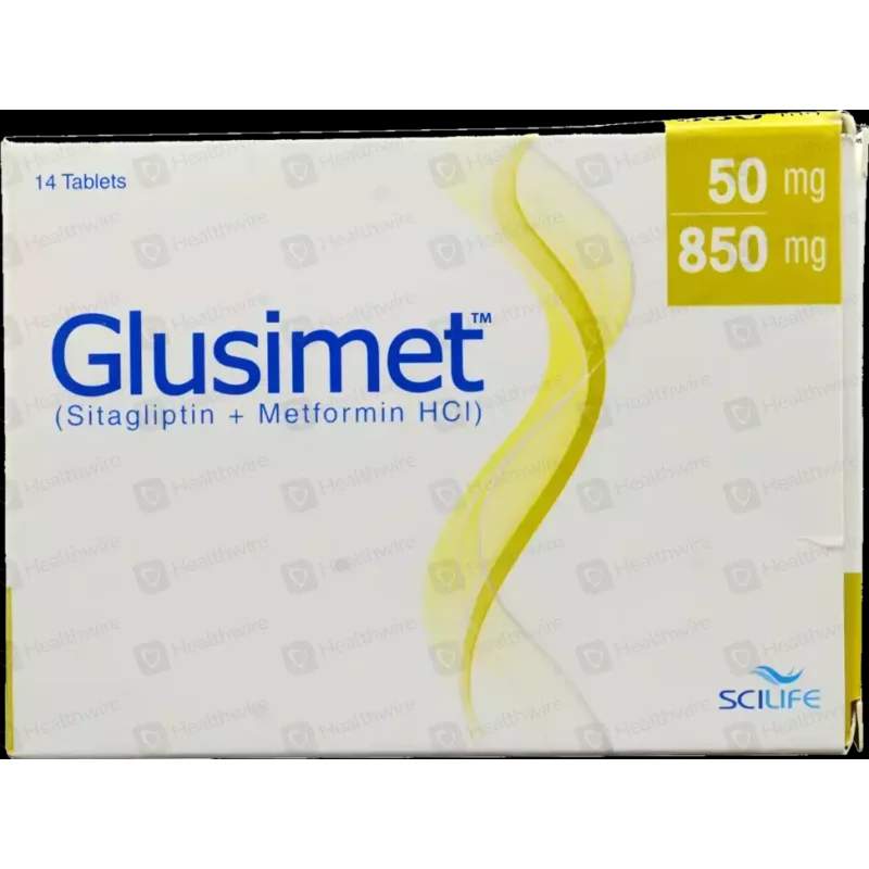 Glusimet (50/850Mg) 14 Tablets — authentic medicine packaging