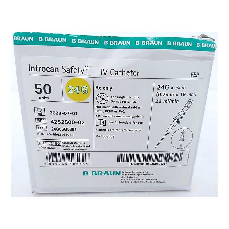 Introcan-W (22Ml/Min) 24G Iv Cannula — authentic medicine packaging
