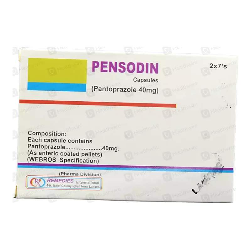 Pensodin (40Mg) 14 Capsules — authentic medicine packaging