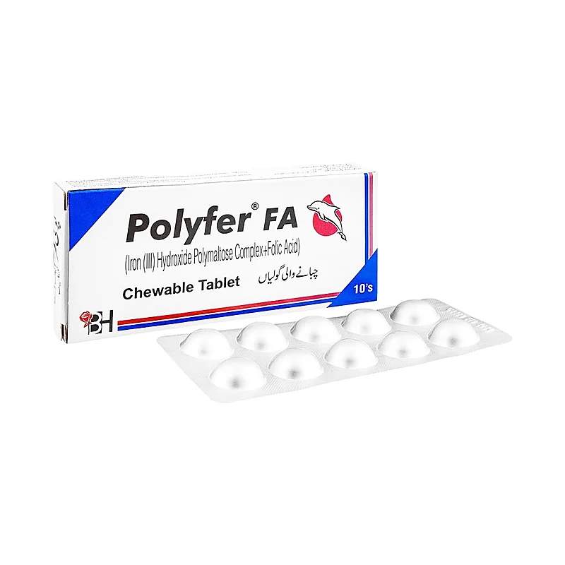 Polyfer 10 Tablets — authentic medicine packaging
