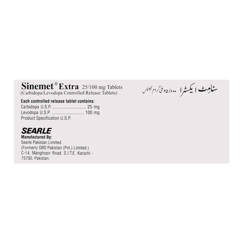Sinemet Extra (25/100Mg) 30 Tablets — authentic medicine packaging