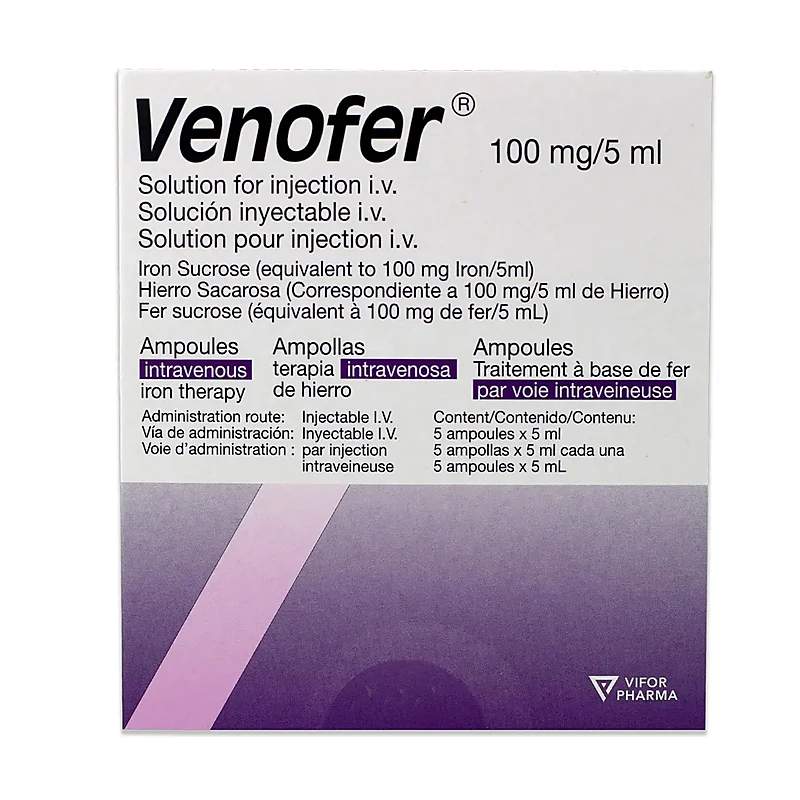 Venofer (100Mg/5Ml) 5 Ampoule Injections — authentic medicine packaging