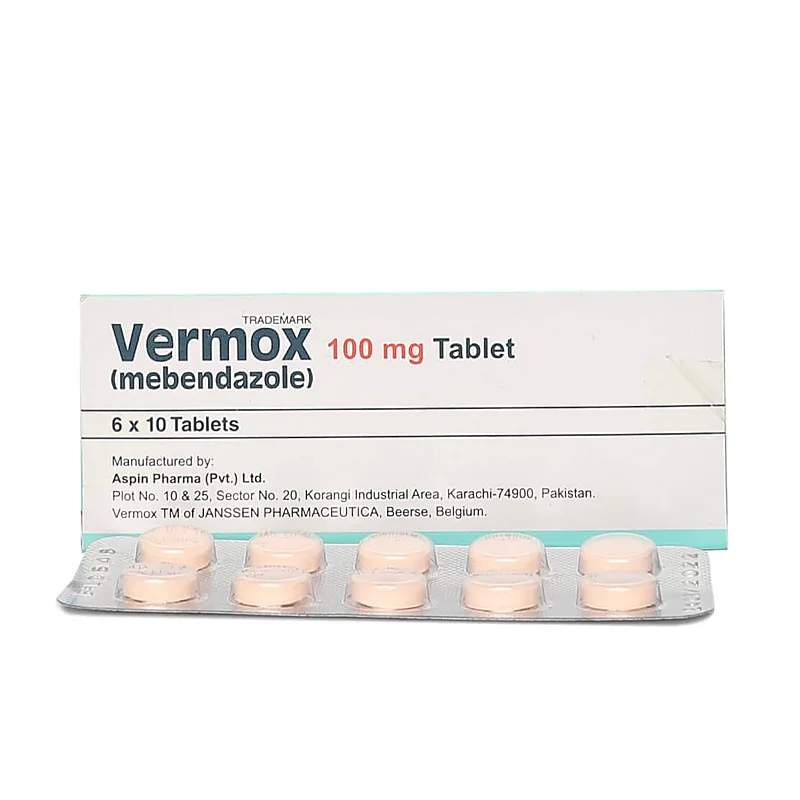 Vermox (100Mg) 60 Tablets — authentic medicine packaging
