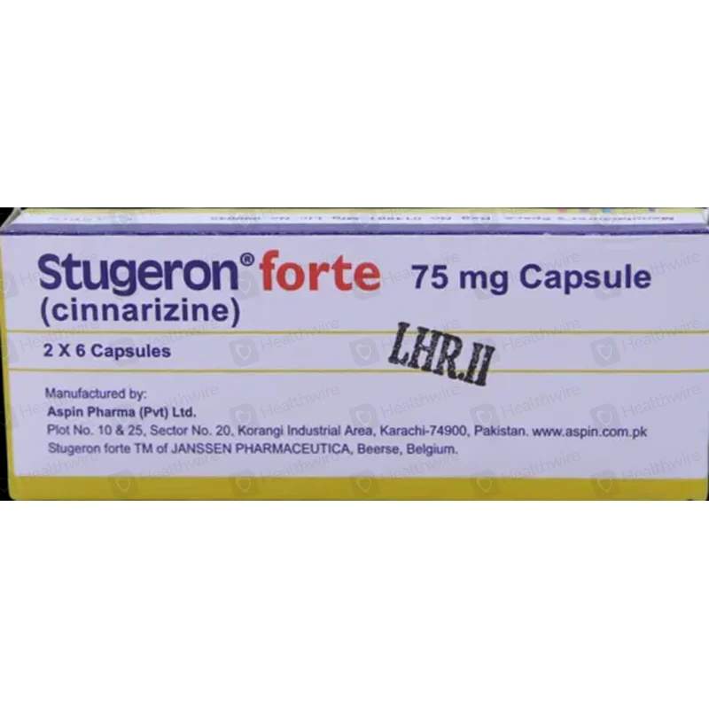 Stugeron Forte (75Mg) 12 Capsules — authentic medicine packaging